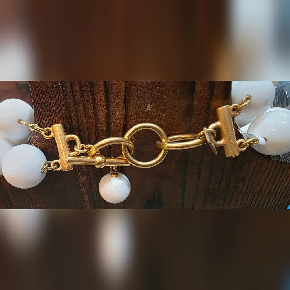 Vintage Anne Klein White Bead Necklace, 15" Adjustable Choker - Picture 3 of 5